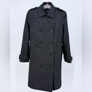 Linda Richards Luxury Double Breasted Gothic Floral Jacquard Trench Coat Belted